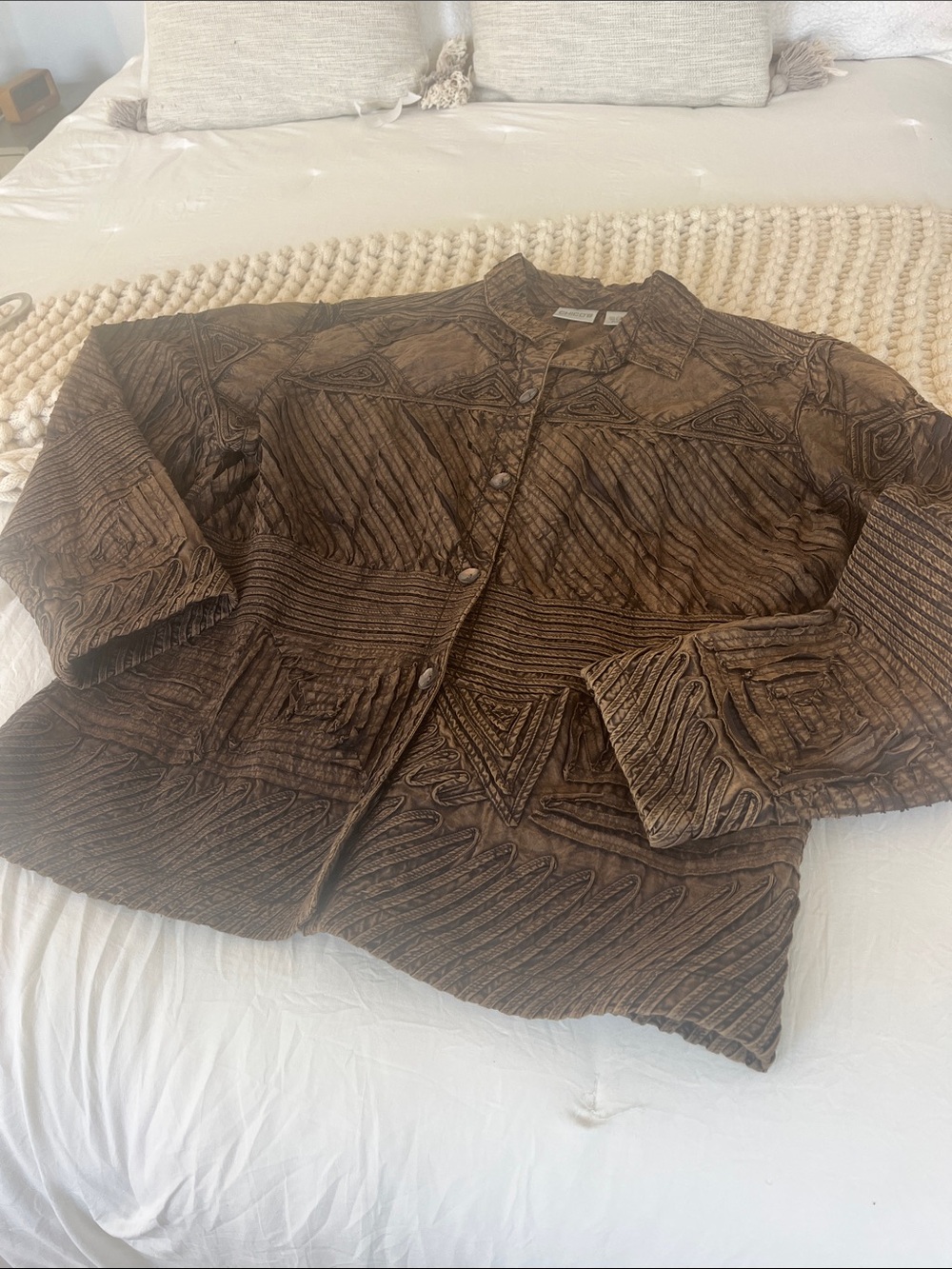 Chico's Bronze-Brown Textured Button Jacket